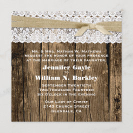 Rustic Wood en Lace Wedding Invitation Kaart