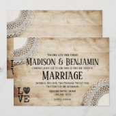 Rustic Wood en Lace Wedding Invitations Kaart (Voorkant / Achterkant)