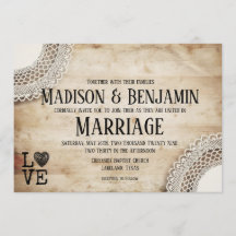Rustic Wood en Lace Wedding Invitations