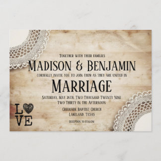 Rustic Wood en Lace Wedding Invitations Kaart