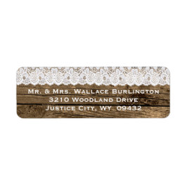 Rustic Wood en Lace Wedding Return Address Etiket