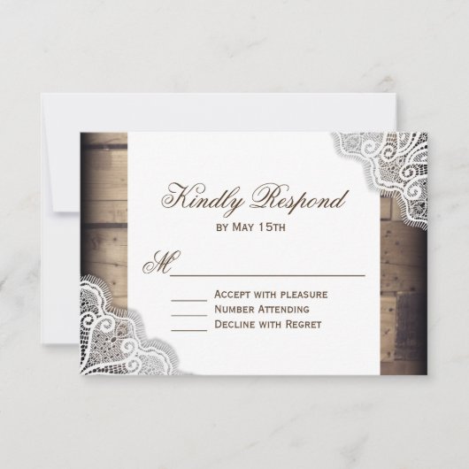 Rustic Wood- en Lace Wedding RSVP-antwoordkaarten RSVP Kaartje (Voorkant)