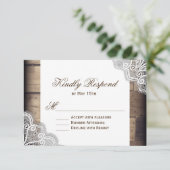 Rustic Wood- en Lace Wedding RSVP-antwoordkaarten RSVP Kaartje (Staand voorkant)