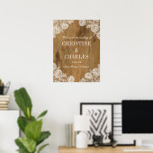 Rustic Wood en Lace | Welkomstteken voor bruiloft Poster (Thuiskantoor)