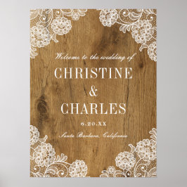 Rustic Wood en Lace | Welkomstteken voor bruiloft Poster