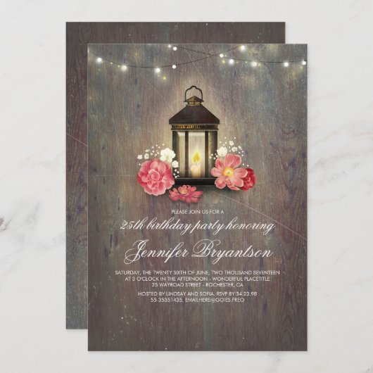 Rustic Wood en Lantern Barn verjaardagsfeestje Kaart (Voorkant / Achterkant)
