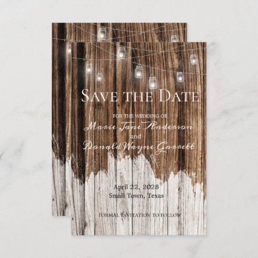 Rustic Wood en Lantern Save The Date (Voorkant / Achterkant)