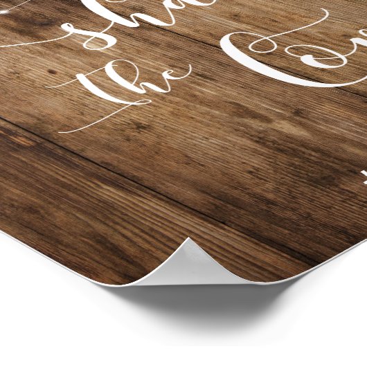 Rustic Wood en Lichten delen het Liefde Weddenscha Poster (Hoek)