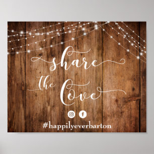 Rustic Wood en Lichten delen het Liefde Weddenscha Poster