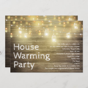 Rustic Wood en Lights Garden party House Warming Kaart