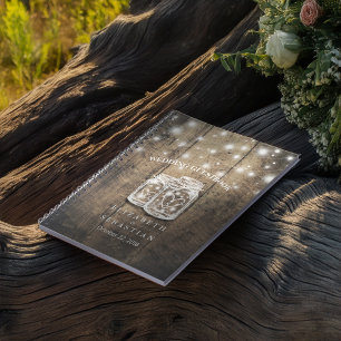 Rustic Wood en Mason Jar Lights Wedding Guestbook Notitieboek