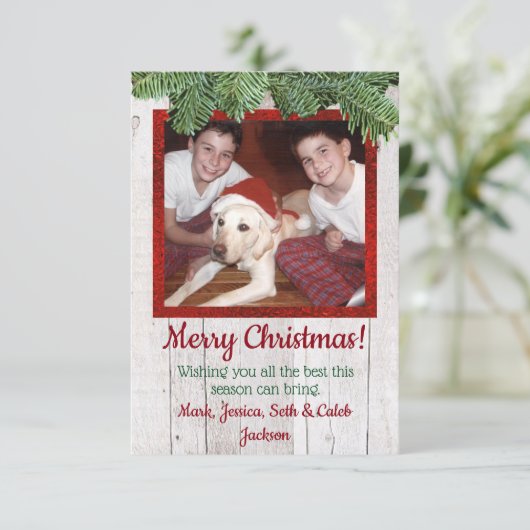 Rustic Wood en Pine Kaart voor kerstmis (Staand voorkant)