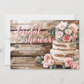 Rustic Wood en Pink Rose Cake Vrijgezellenfeest Kaart (Voorkant)