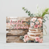 Rustic Wood en Pink Rose Cake Vrijgezellenfeest Kaart (Staand voorkant)