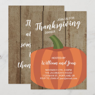 Rustic Wood en Pumpkin Thanksgiving Dinner Party Kaart