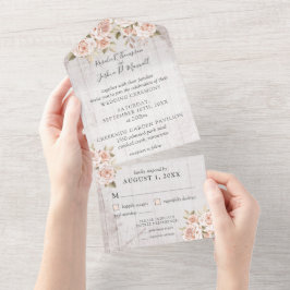 Rustic Wood en Romantische Rozen Shabby Chic Weddi All In One Uitnodiging