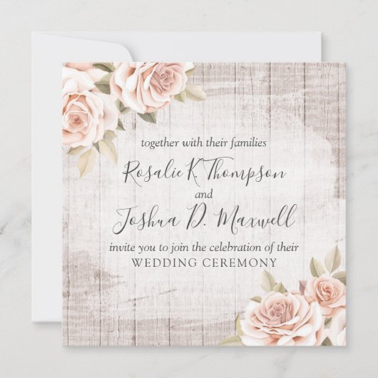 Rustic Wood en Romantische Rozen Shabby Chic Weddi Kaart (Voorkant)