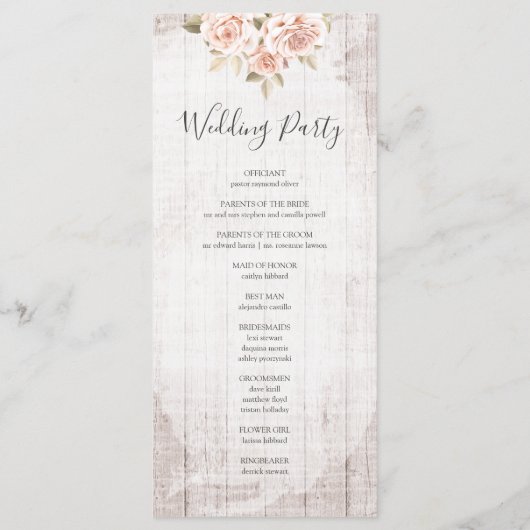 Rustic Wood en Romantische Rozen Shabby Wedding Programmakaart (Achterkant)