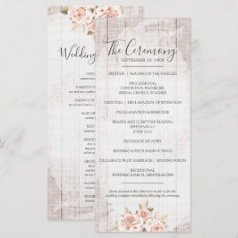 Rustic Wood en Romantische Rozen Shabby Wedding Programmakaart