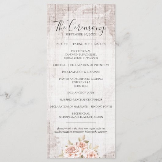 Rustic Wood en Romantische Rozen Shabby Wedding Programmakaart (Voorkant)