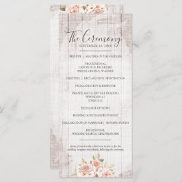 Rustic Wood en Romantische Rozen Shabby Wedding Programmakaart