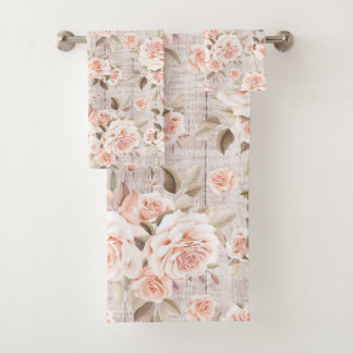 Rustic Wood en Rozen Romantic Shabby Chic Bad Handdoek