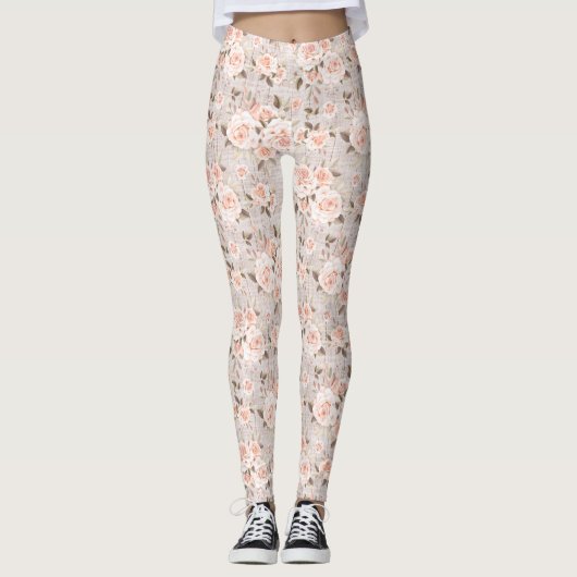 Rustic Wood en  Rozen Romantic Shabby Chic Leggings (Voorkant)