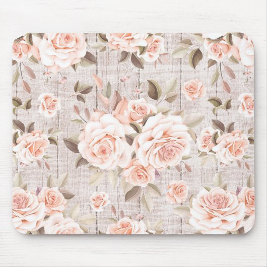 Rustic Wood en  Rozen Romantic Shabby Chic Muismat (Voorkant)