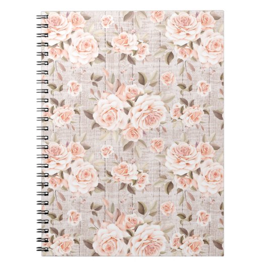 Rustic Wood en Rozen Romantic Shabby Chic Notitieboek (Voorkant)