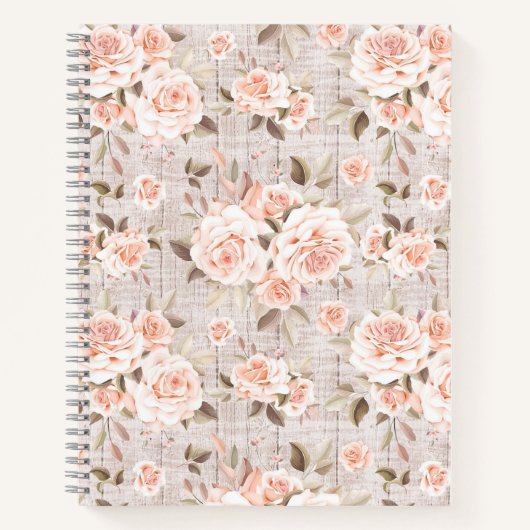 Rustic Wood en  Rozen Romantic Shabby Chic Notitieboek (Voorkant)