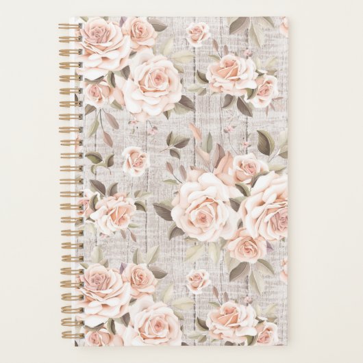 Rustic Wood en  Rozen Romantic Shabby Chic Planner (Voorkant)
