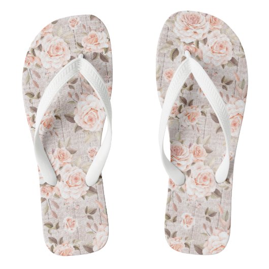 Rustic Wood en Rozen Romantic Shabby Chic Teenslippers (Voetbed)