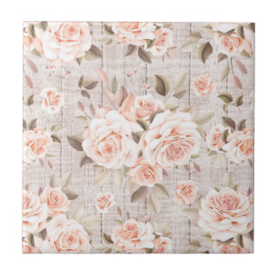 Rustic Wood en Rozen Romantic Shabby Chic Tegeltje