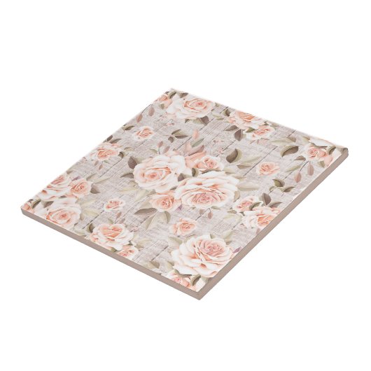 Rustic Wood en Rozen Romantic Shabby Chic Tegeltje (Zijkant)