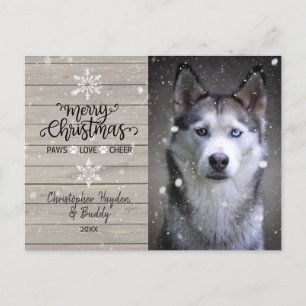 Rustic Wood en Snowflakes Kersthond Foto Briefkaart
