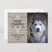 Rustic Wood en Snowflakes Kersthond Foto Briefkaart (Voorkant / Achterkant)