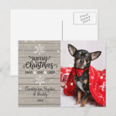 Rustic Wood en Snowflakes Kersthond Foto Briefkaart (Voorkant / Achterkant)