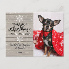 Rustic Wood en Snowflakes Kersthond Foto Briefkaart