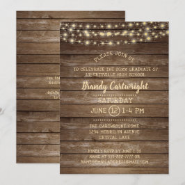 Rustic Wood en String Lights Graduation Party Kaart