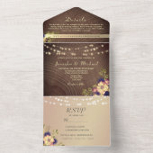 Rustic Wood en String Lights Wedding All In One Uitnodiging (Binnen)
