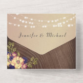 Rustic Wood en String Lights Wedding All In One Uitnodiging (Achterkant)