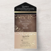 Rustic Wood en String Lights Wedding All In One Uitnodiging (Binnen)