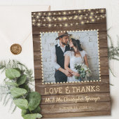 Rustic Wood en String Lights Wedding Dank u Bedankkaart