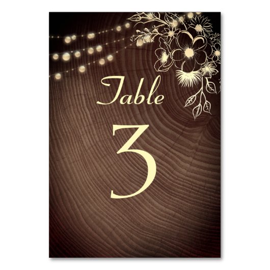 Rustic Wood en String Lights Wedding Kaart (Voorkant)