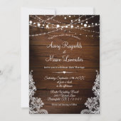 Rustic Wood en String Lights Wedding Kaart (Voorkant)