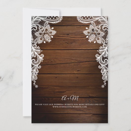 Rustic Wood en String Lights Wedding Kaart (Achterkant)