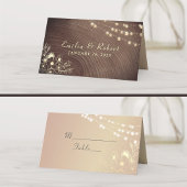 Rustic Wood en String Lights Wedding Plaatskaartje