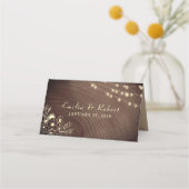 Rustic Wood en String Lights Wedding Plaatskaartje (Achterkant)