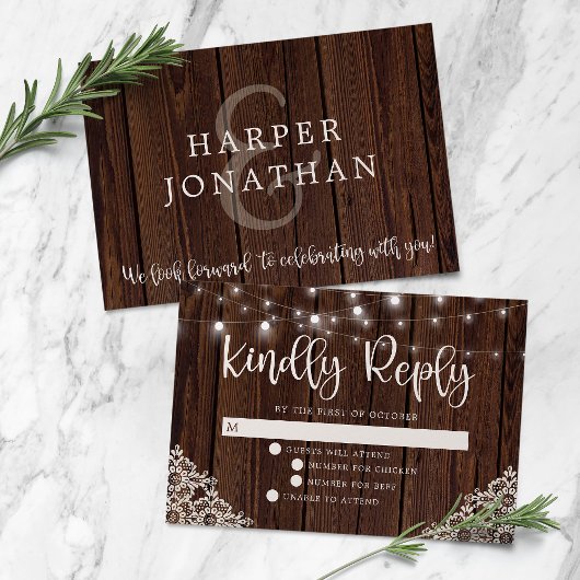Rustic Wood en String Lights Wedding RSVP