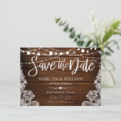 Rustic Wood en String Lights Wedding Save The Date (Staand voorkant)